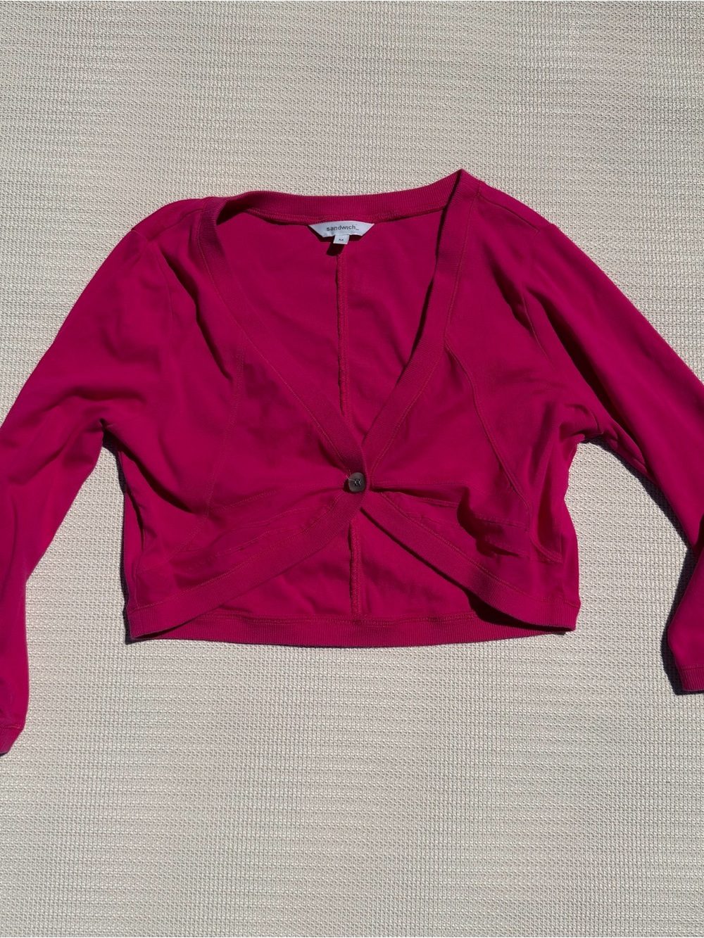 Y2K Pink Button Up 3/4 Length Sleeve Cropped Shrug Cardigan